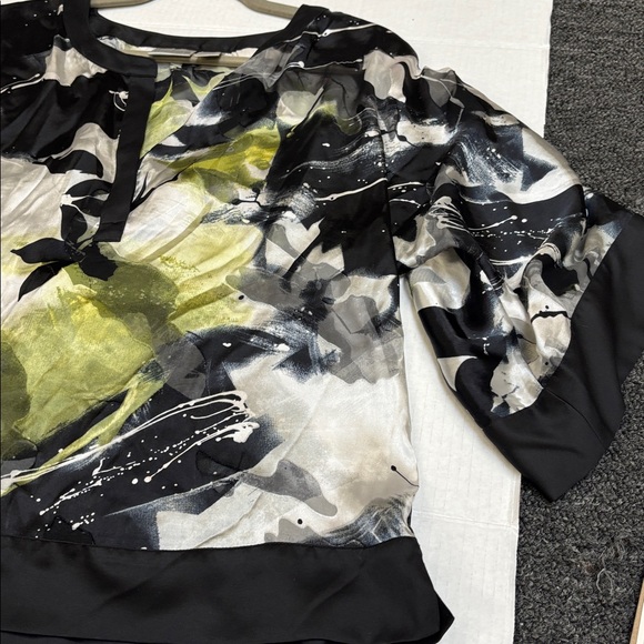 Chico's Black and White Blouse with Green Accents - Picture 2 of 4